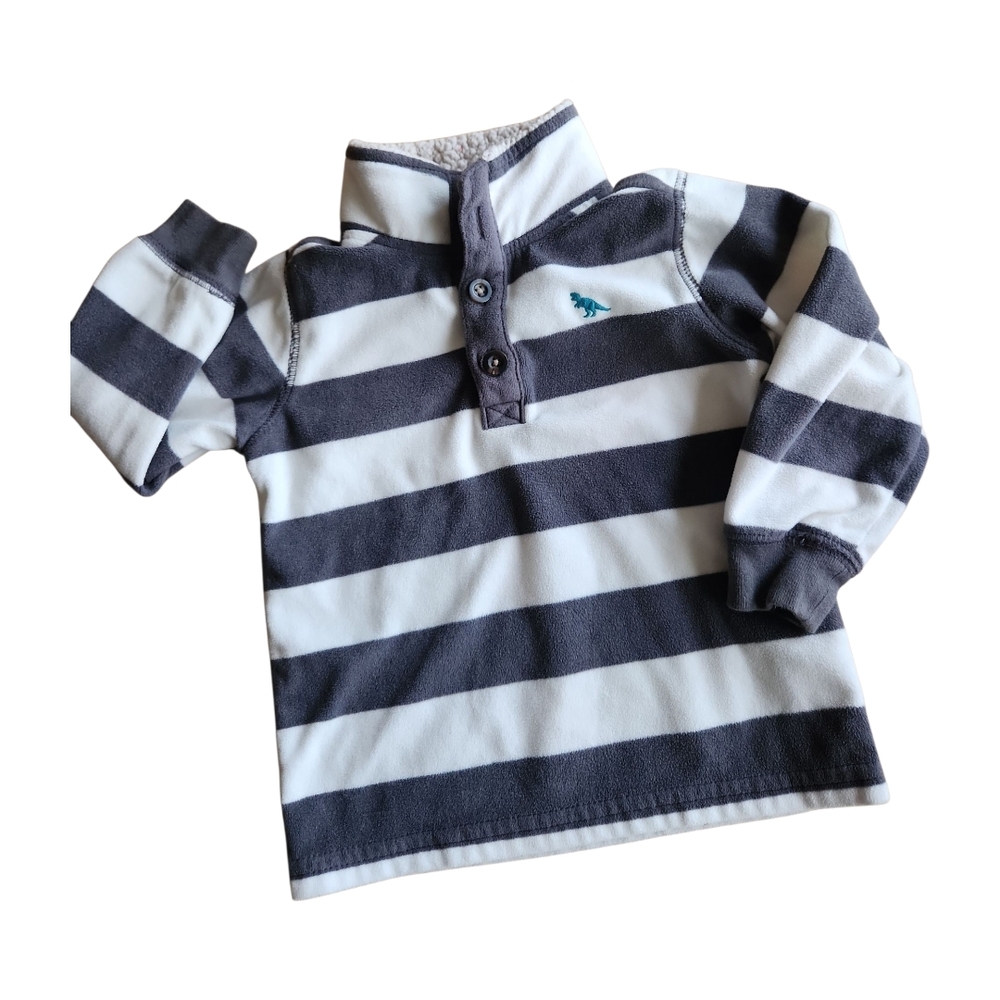 SOLD Carter's Fleece Top + Jogger Set 2T Stripes Gray Ivory - Picture 7 of 10